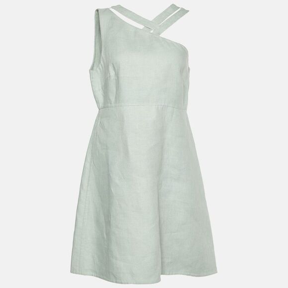 Valentino Sage Green Linen Asymmetric Neck Mini Dress M